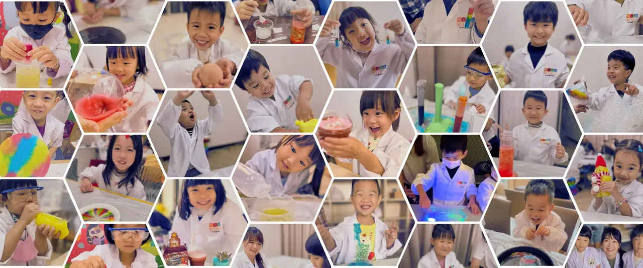 Tr.Vivi 台中親子科學活動現場,孩子動手進行科學實驗的照片拼貼